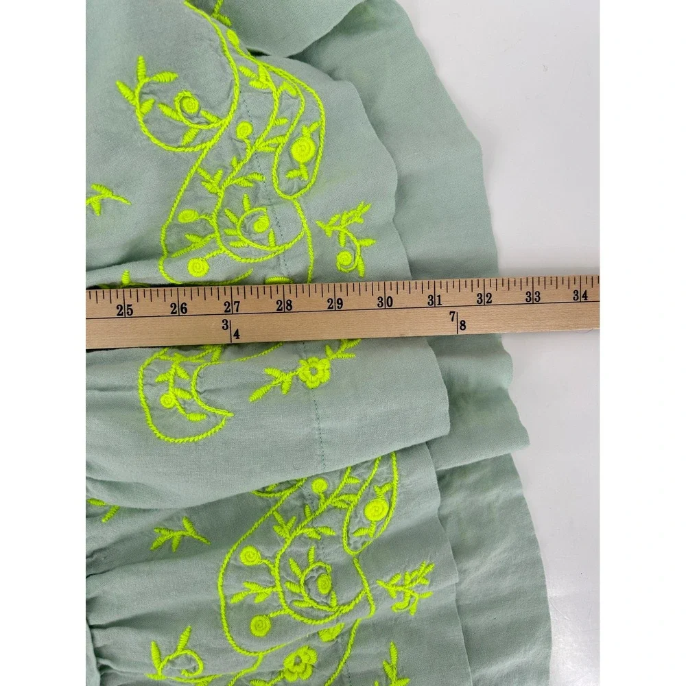 Anthropologie Somerset Mini Dress Small Linen Blend Mint Embroidered - Picture 7 of 7